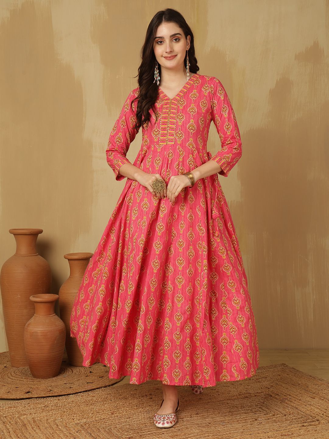 glam roots Floral Print Pure Cotton Stitched Anarkali Gown-picture-25