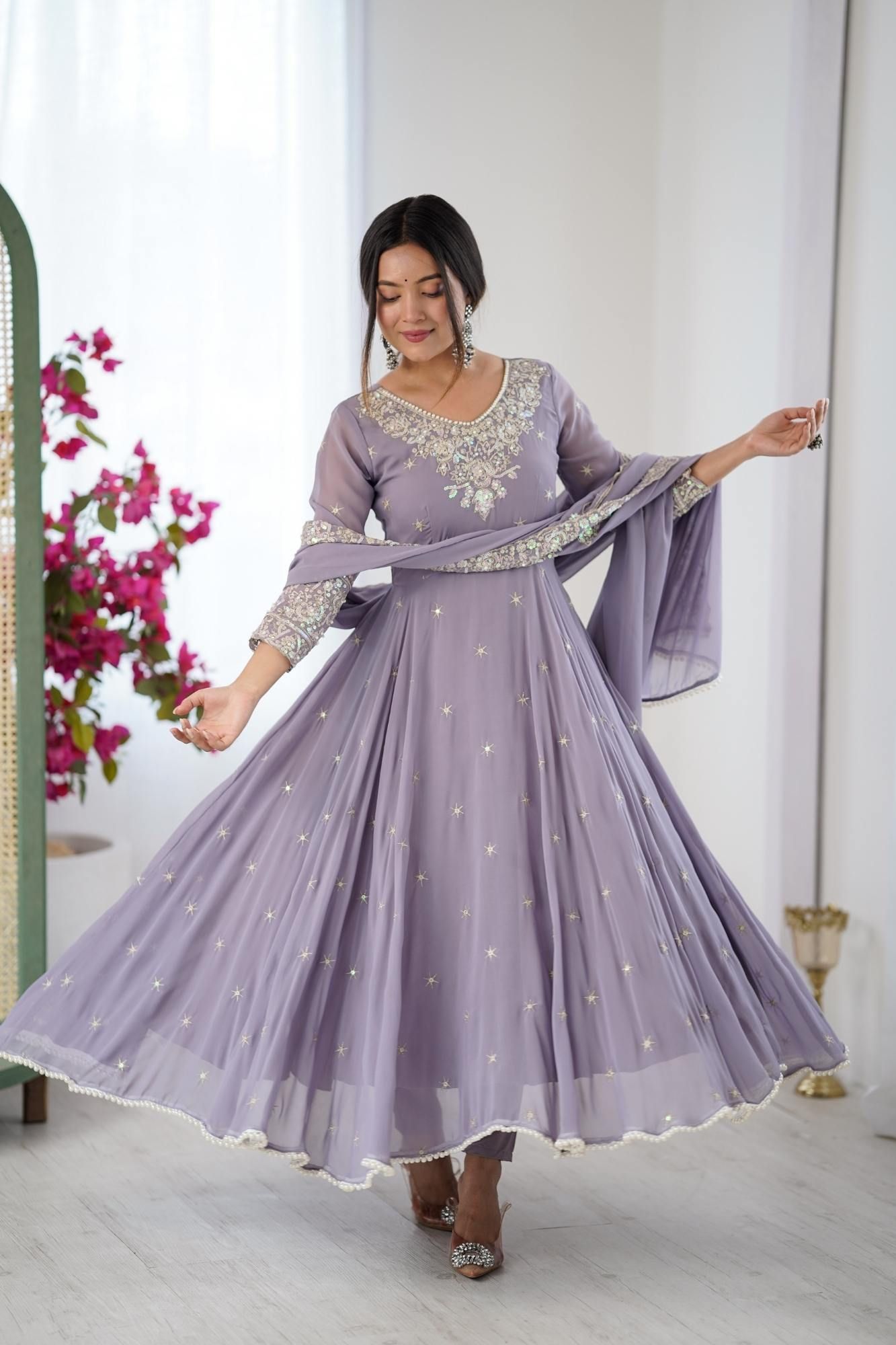 Embroidered, Embellished Art Silk Stitched Anarkali Gown