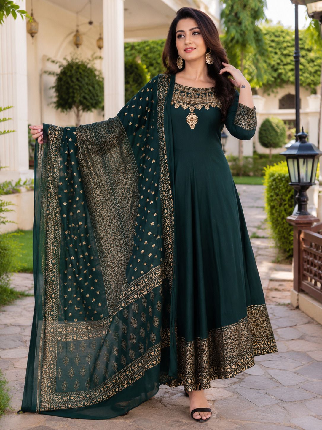 Women Ethnic Dress Green Midi/Calf Length Dress-image-3