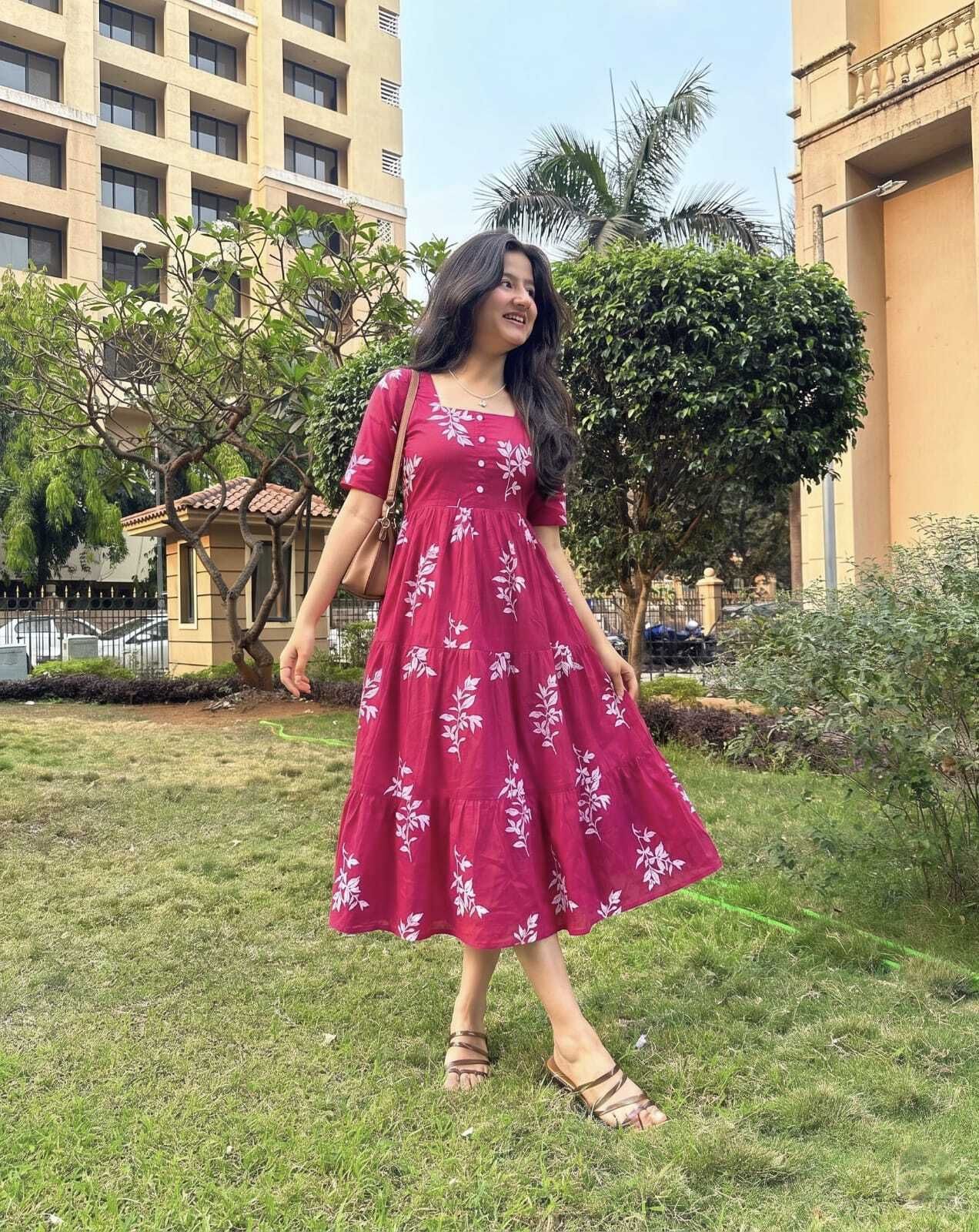 tanvastya Printed, Floral Print Cotton Rayon Stitched Flared/A-line Gown-picture-15