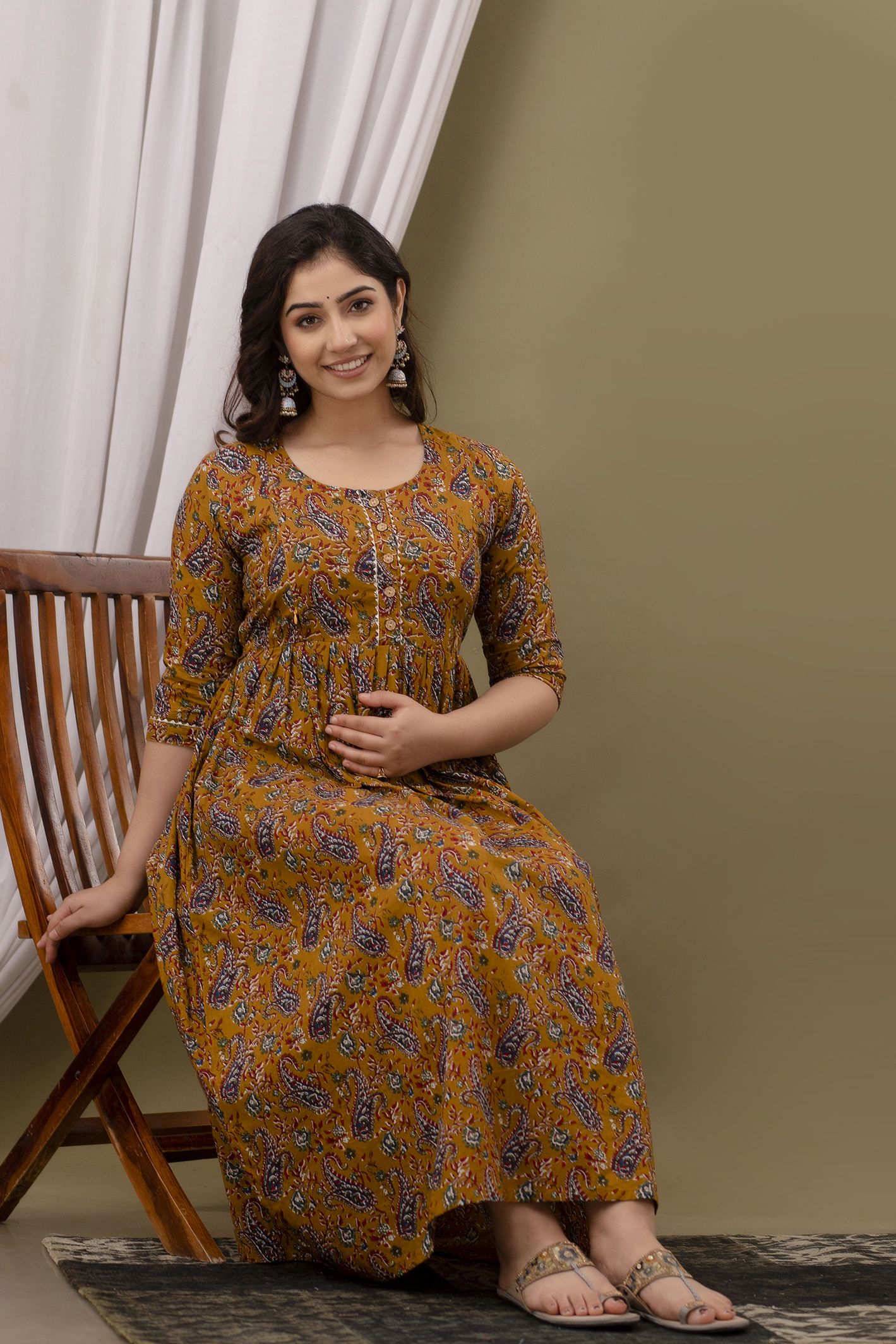 Women Fit and Flare Brown Midi/Calf Length Dress-image-8