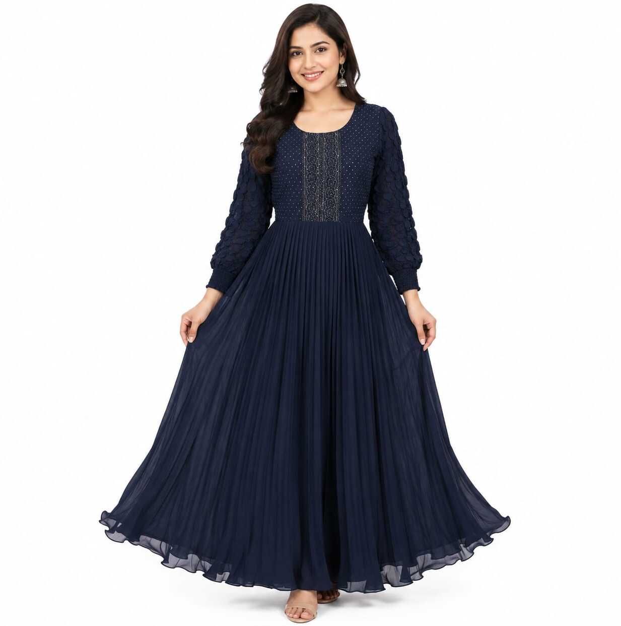 Embroidered Georgette Stitched Flared/A-line Gown-image-34