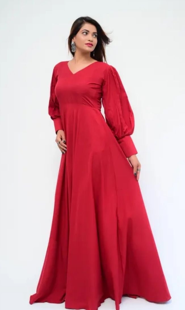 Solid Polyester Stitched Flared/A-line Gown-image-42