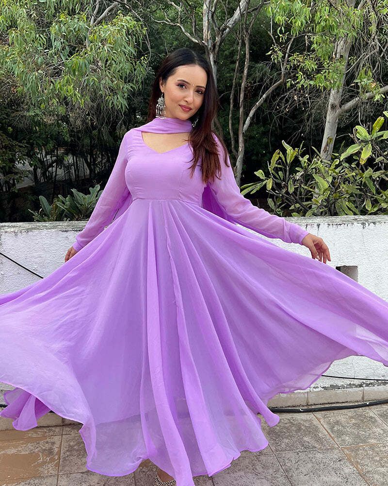 Solid Georgette Stitched Anarkali Gown-image-17