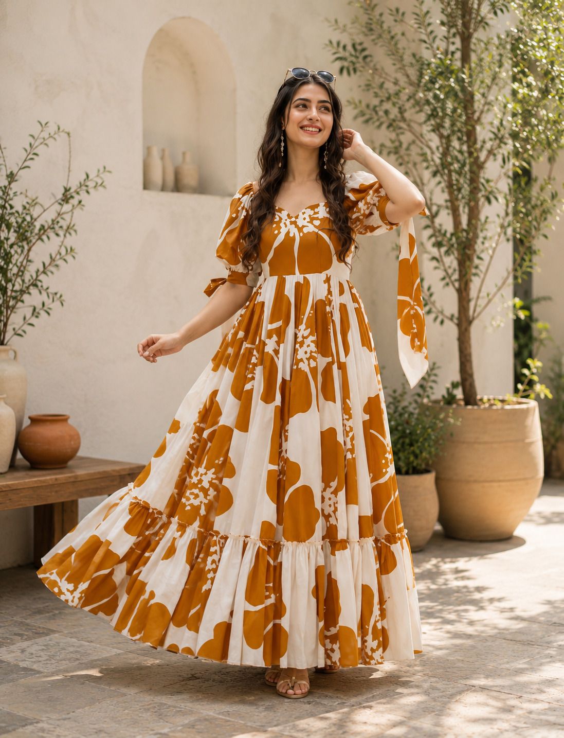 Printed Rayon Blend Stitched Flared/A-line Gown-image-13