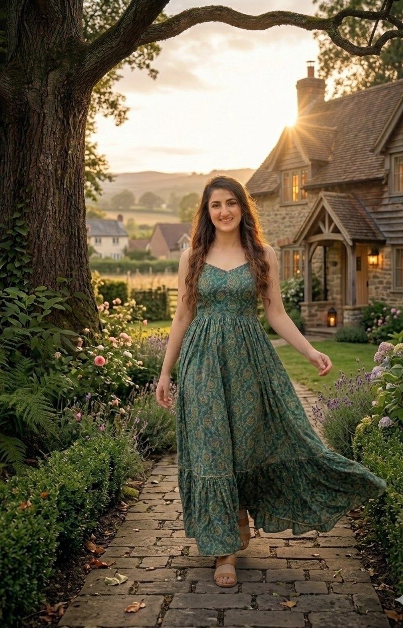 Printed, Paisley, Solid Cotton Rayon, Cotton Blend Stitched Flared/A-line Gown-image-16
