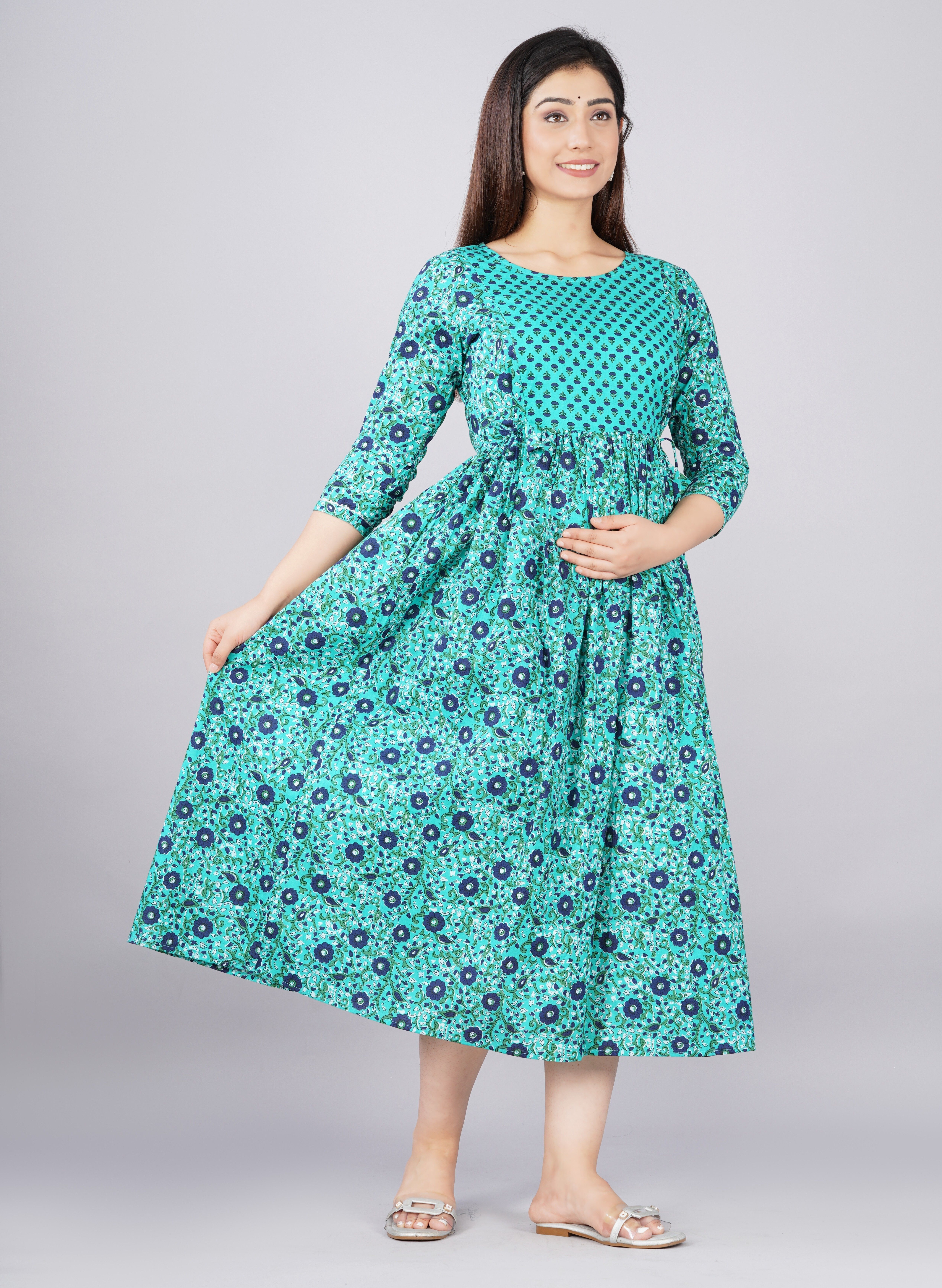 Printed Pure Cotton Stitched Flared/A-line Gown-image-46