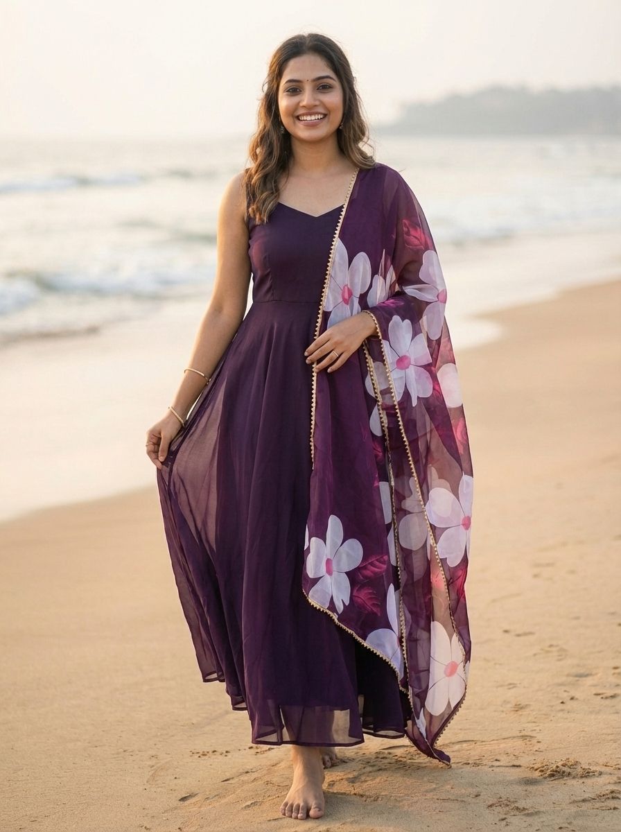 Women Gown Purple Knee Length Dress