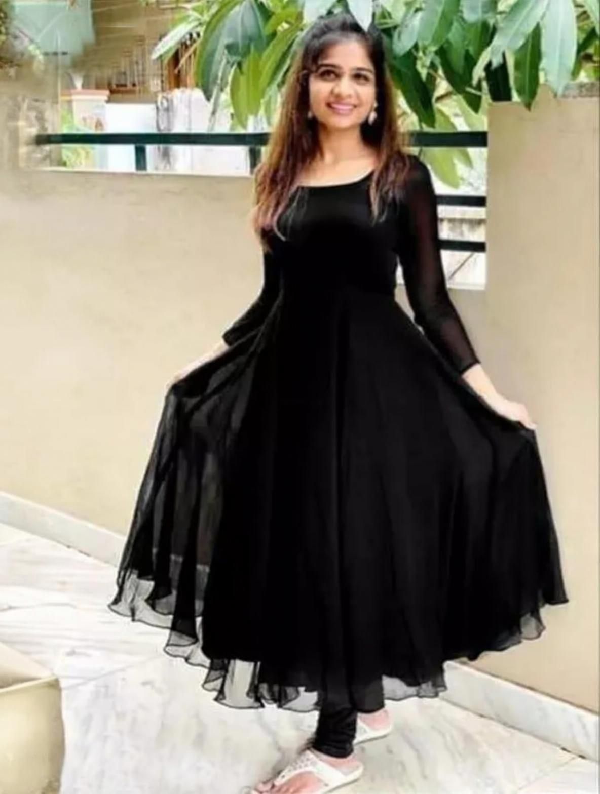 Solid Georgette Anarkali Kurta for Women-image-1