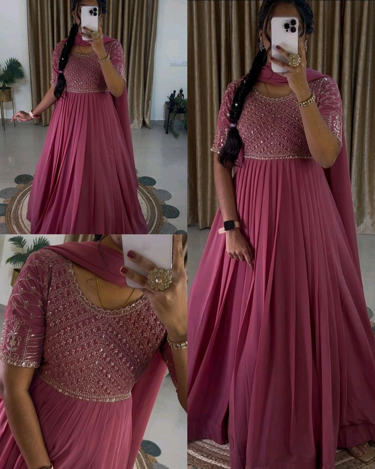 Embroidered, Embellished Georgette Stitched Anarkali Gown-image-33