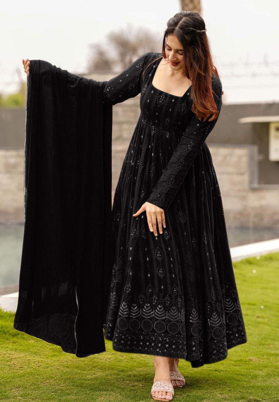trilok fab Embroidered Georgette Stitched Anarkali Gown-picture-28