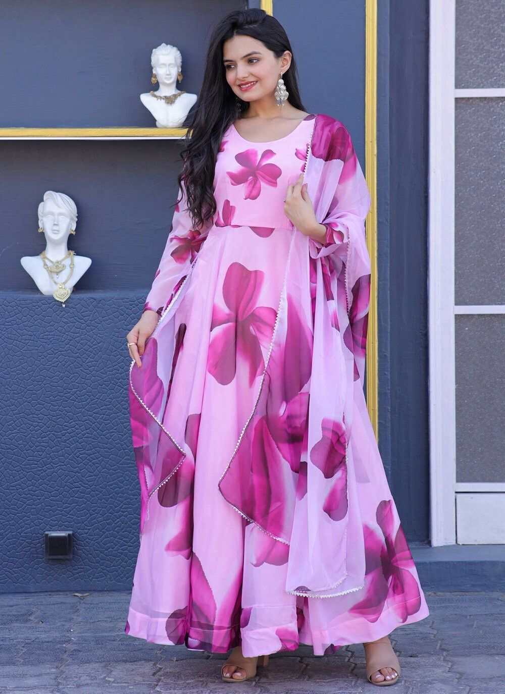 dhyan creation online Printed Georgette Stitched Anarkali Gown-picture-22