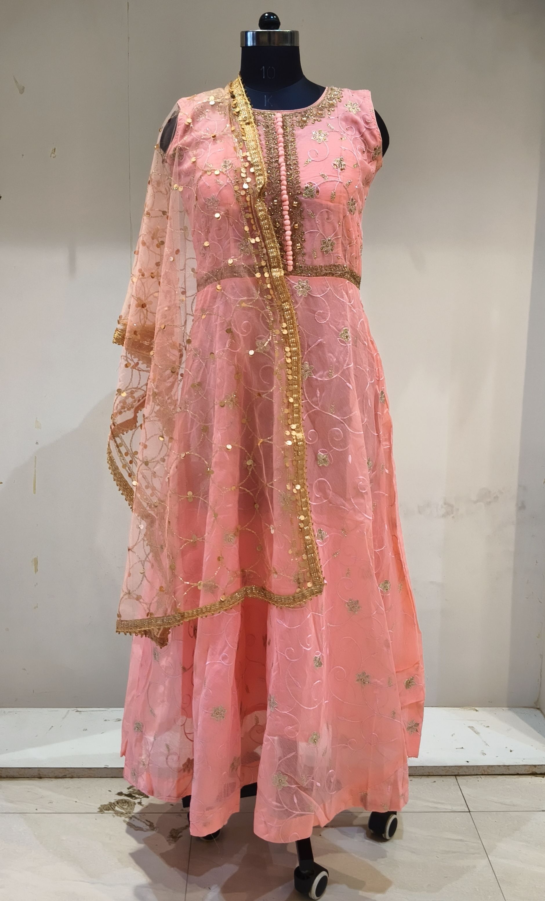 Embroidered, Embellished Silk Blend Stitched Anarkali Gown-image-29