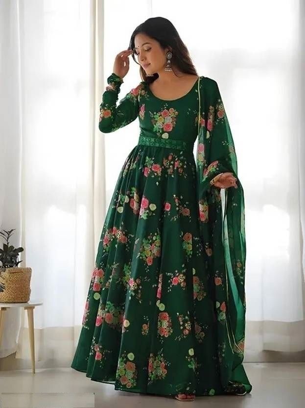 arlima Floral Print, Printed, Polka Print, Geometric Print, Graphic Print, Embellished, Solid, Self Design Georgette Stitched Anarkali Gown-picture-17
