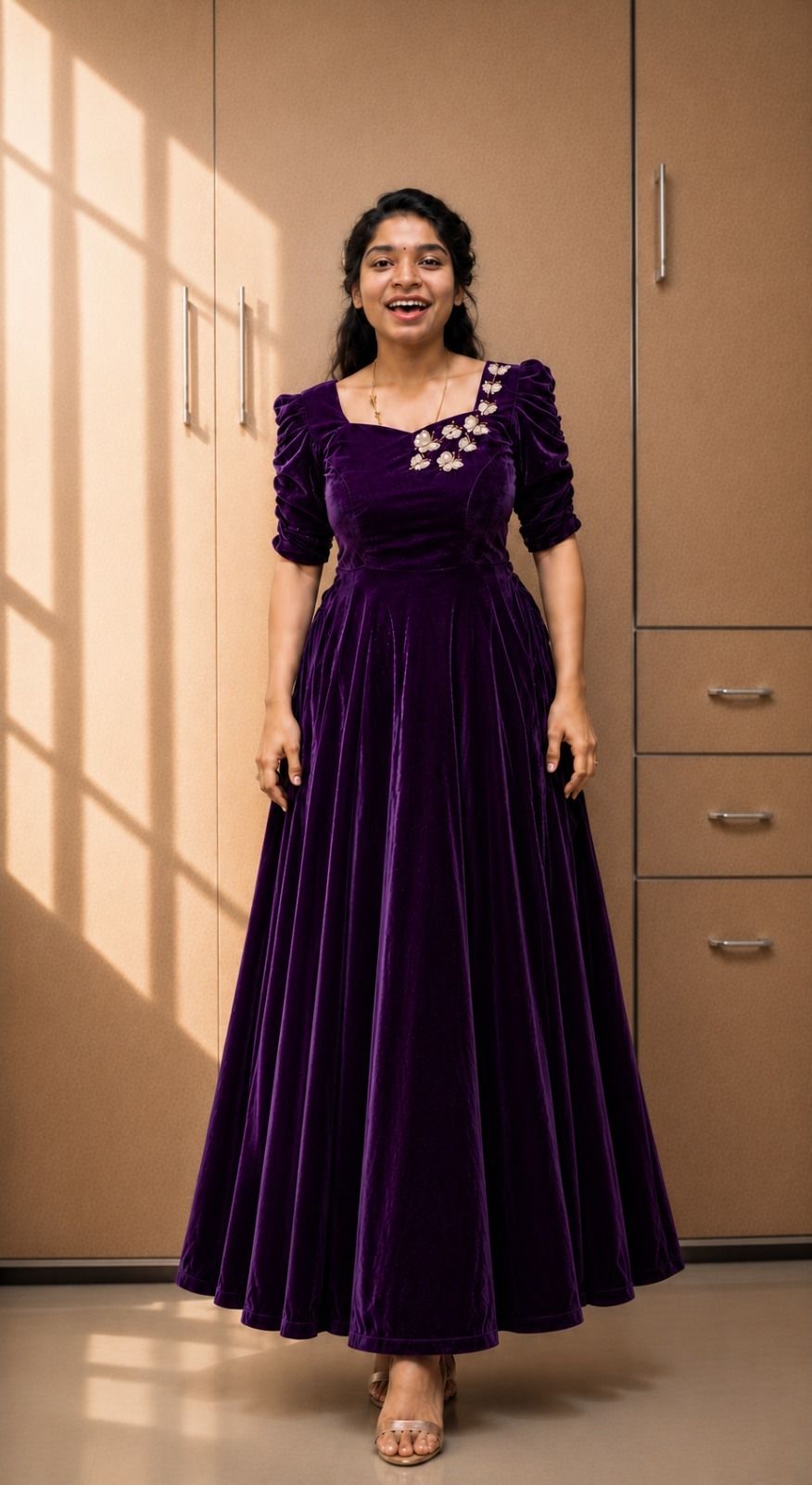 liezye Embroidered, Solid Velvet Stitched Anarkali Gown-picture-35