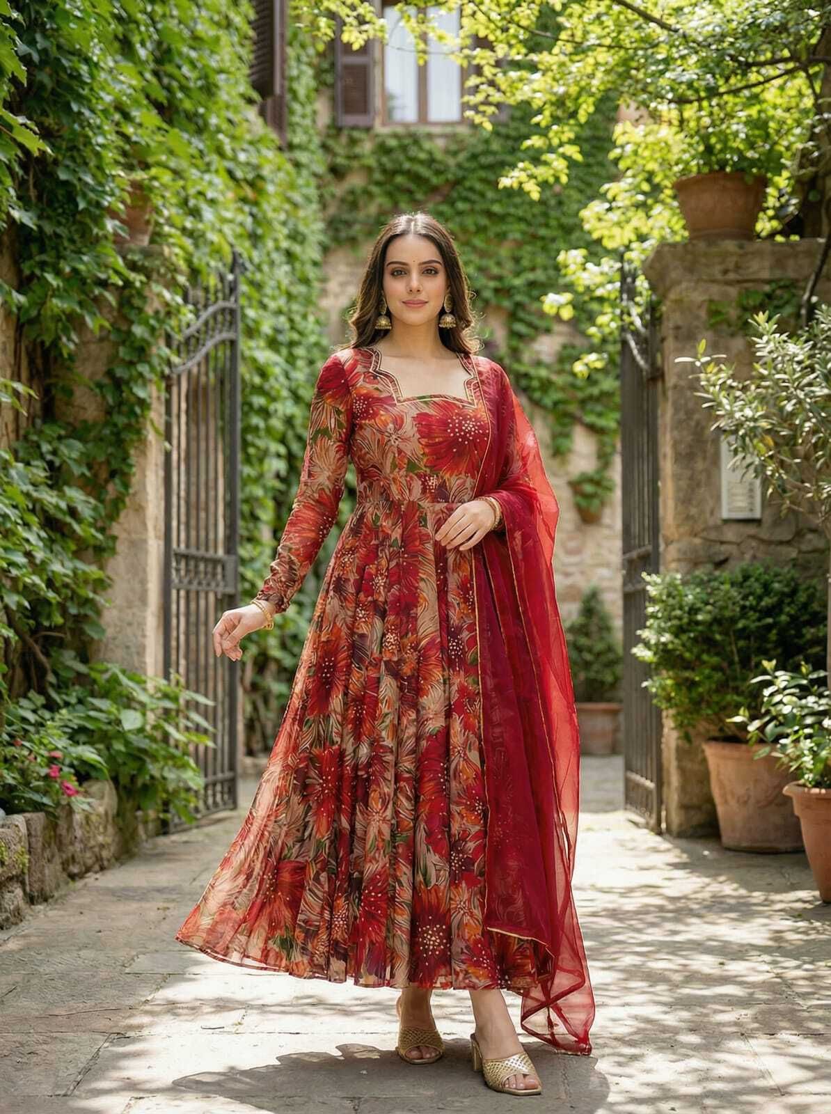 piyanashi Floral Print, Printed Rayon Blend Stitched Anarkali Gown-picture-12