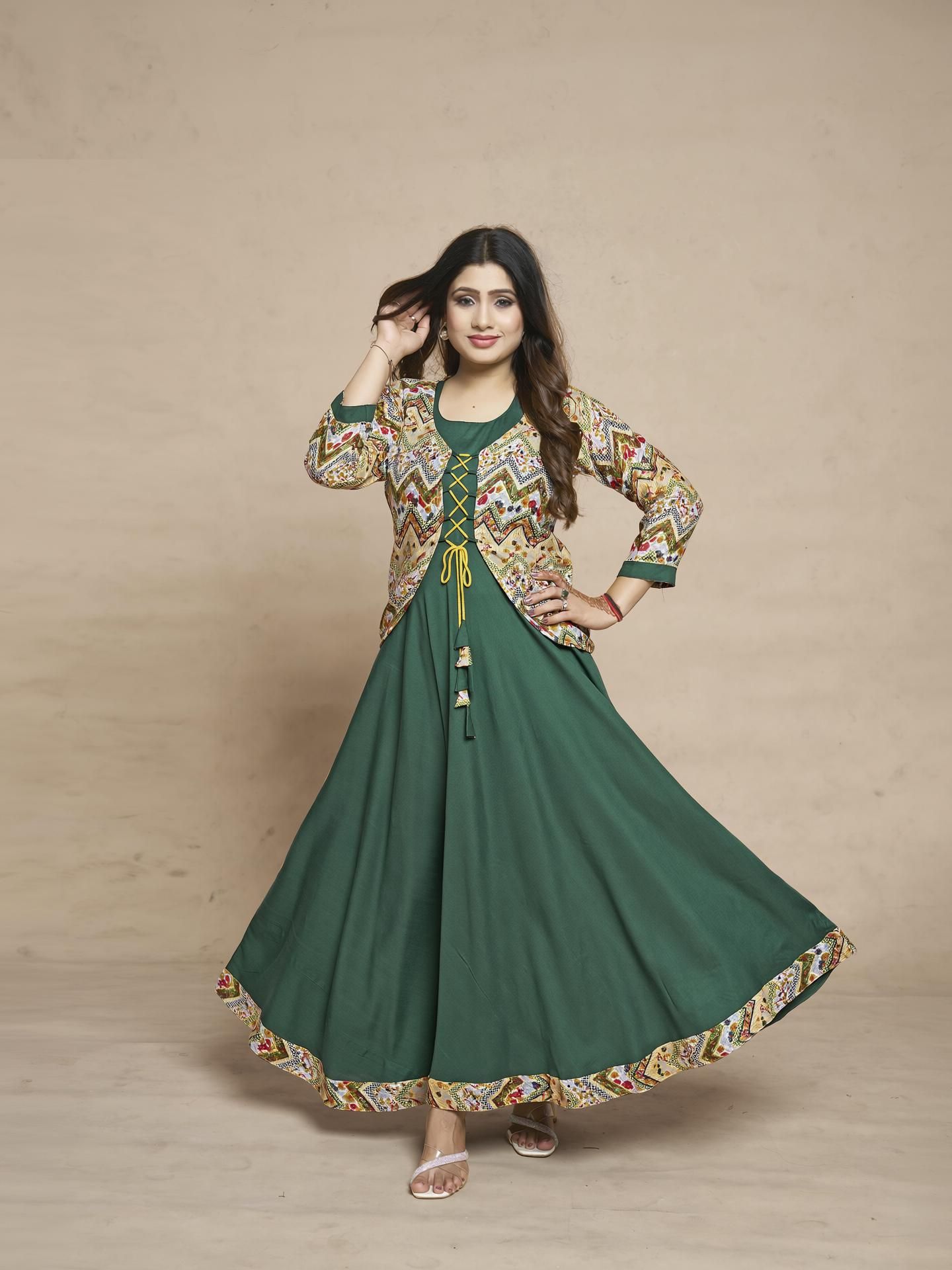 Floral Print Viscose Rayon Stitched Flared/A-line Gown-image-43