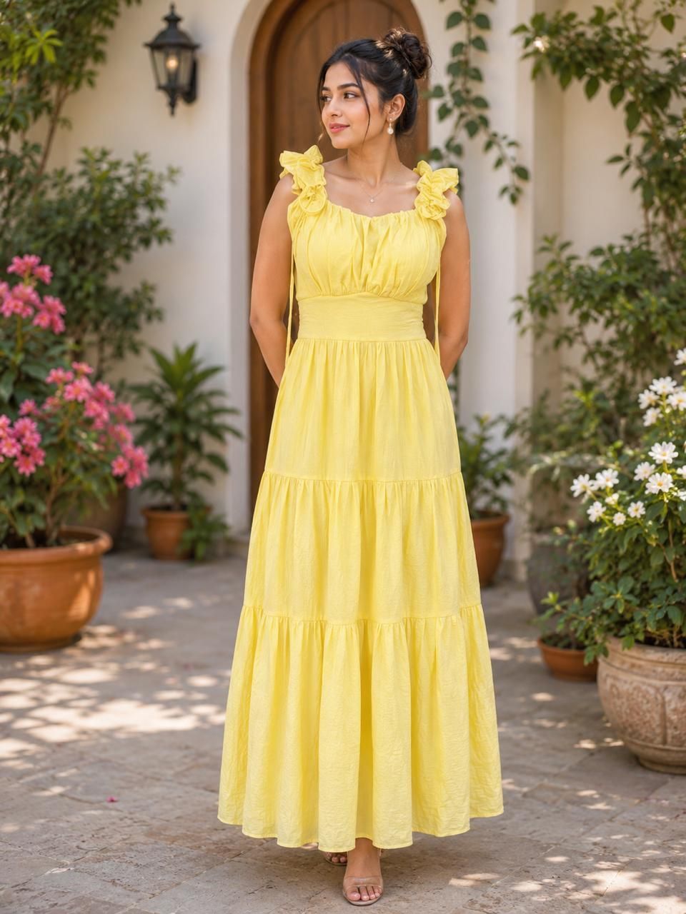 Cotton Blend Stitched Flared/A-line Gown-image-10