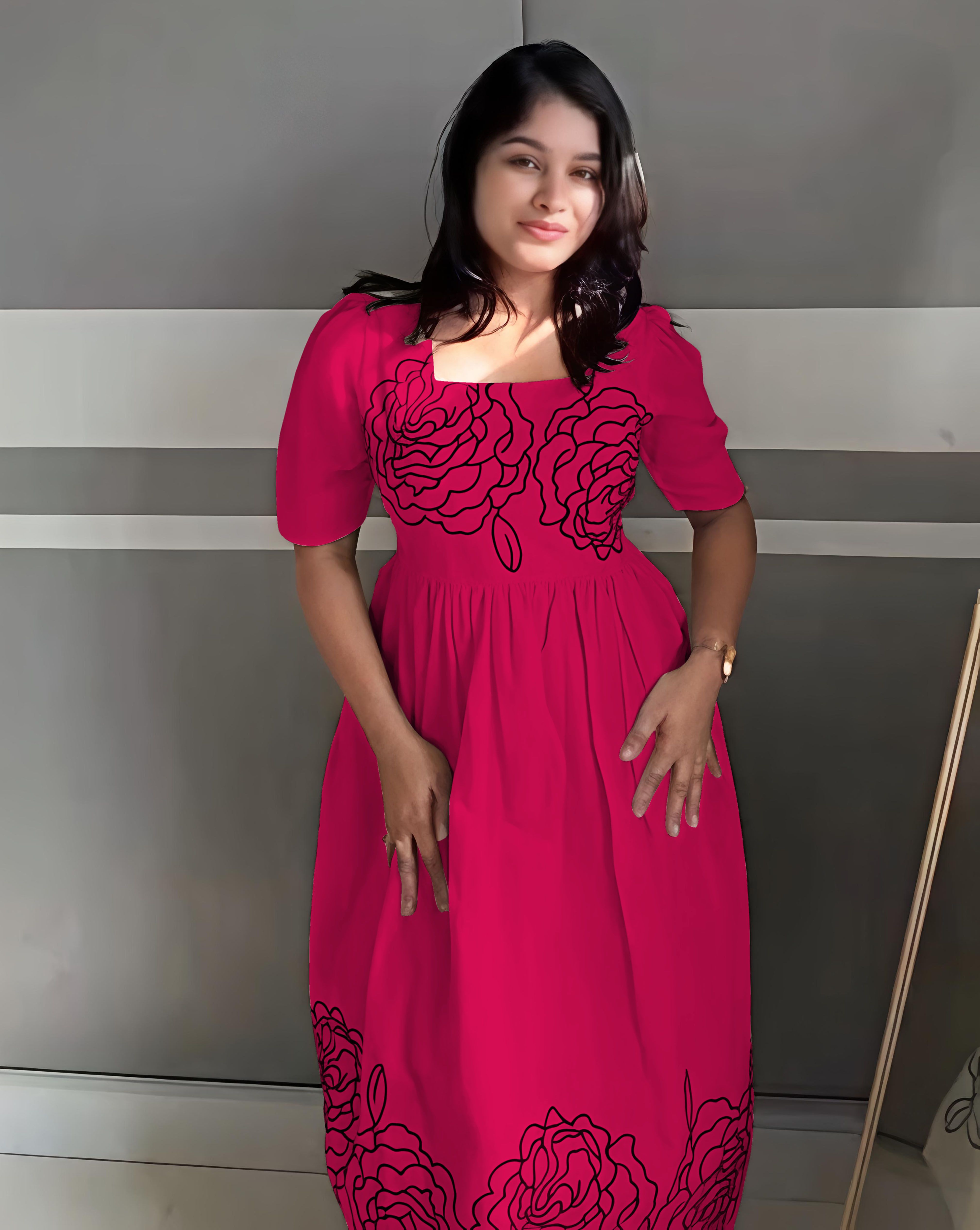 Cotton Blend Stitched Flared/A-line Gown-image-7
