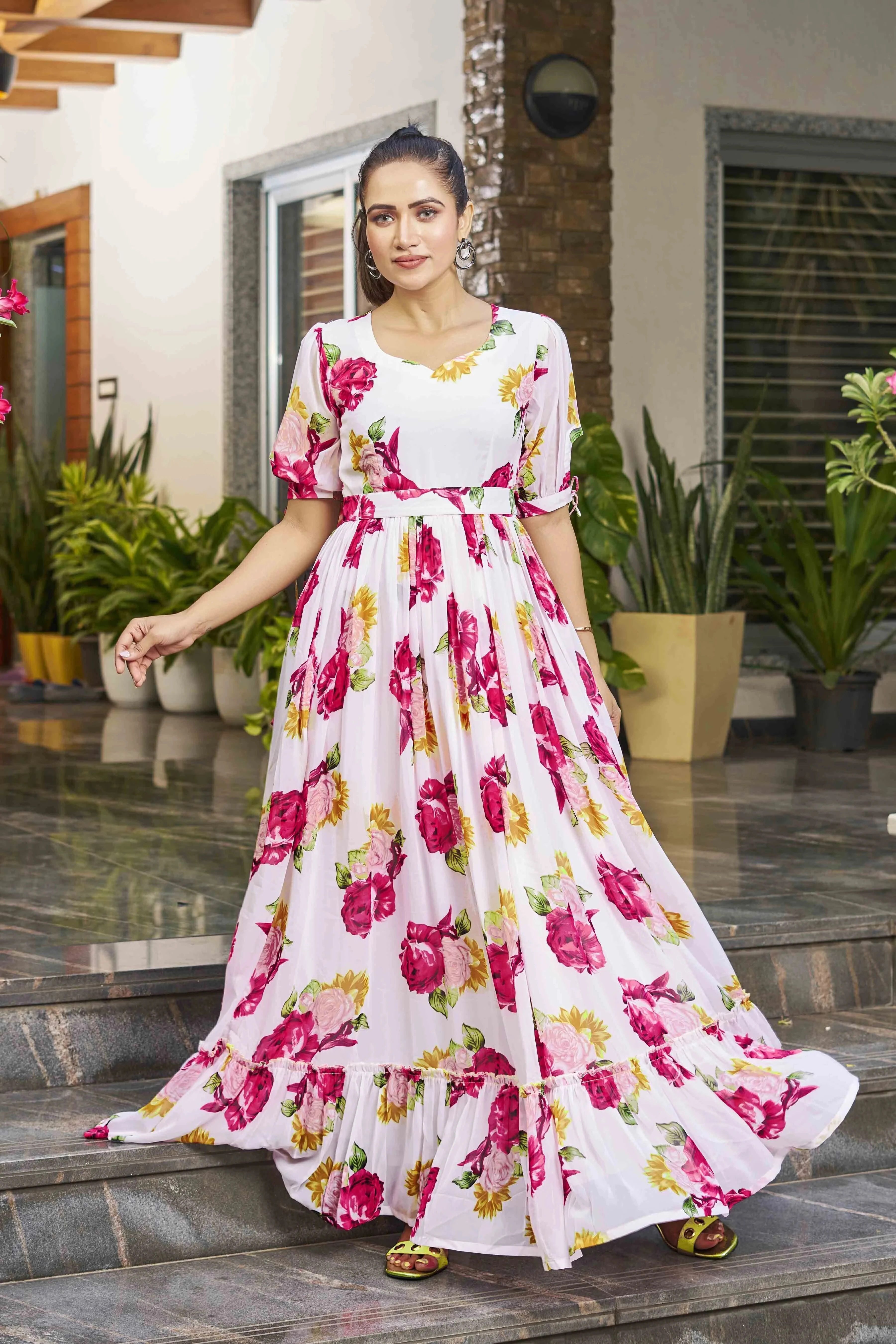 odd by chansi trendz Floral Print Georgette Stitched Flared/A-line Gown-picture-14