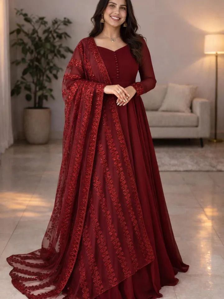 softtouch Embroidered, Embellished Georgette Stitched Anarkali Gown-picture-19