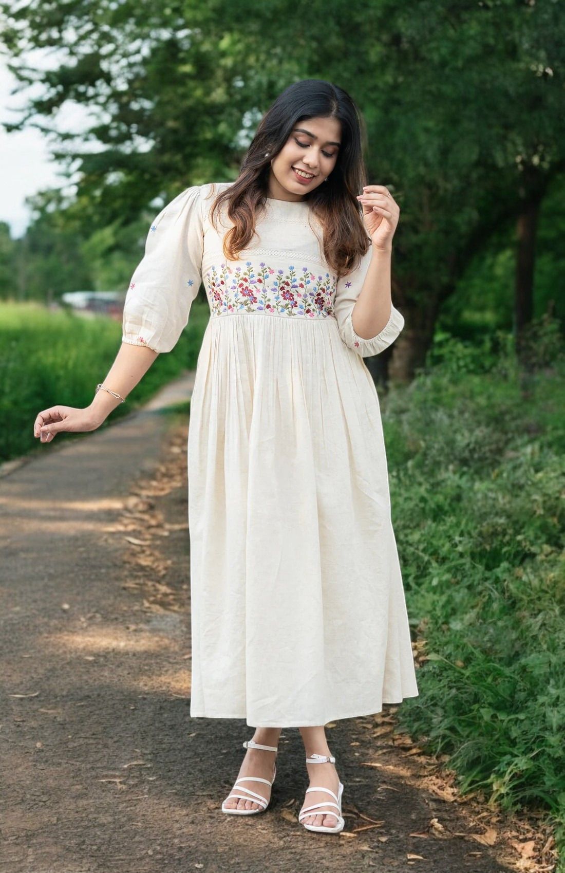 kharoliya Embroidered Pure Cotton Stitched Flared/A-line Gown-picture-25