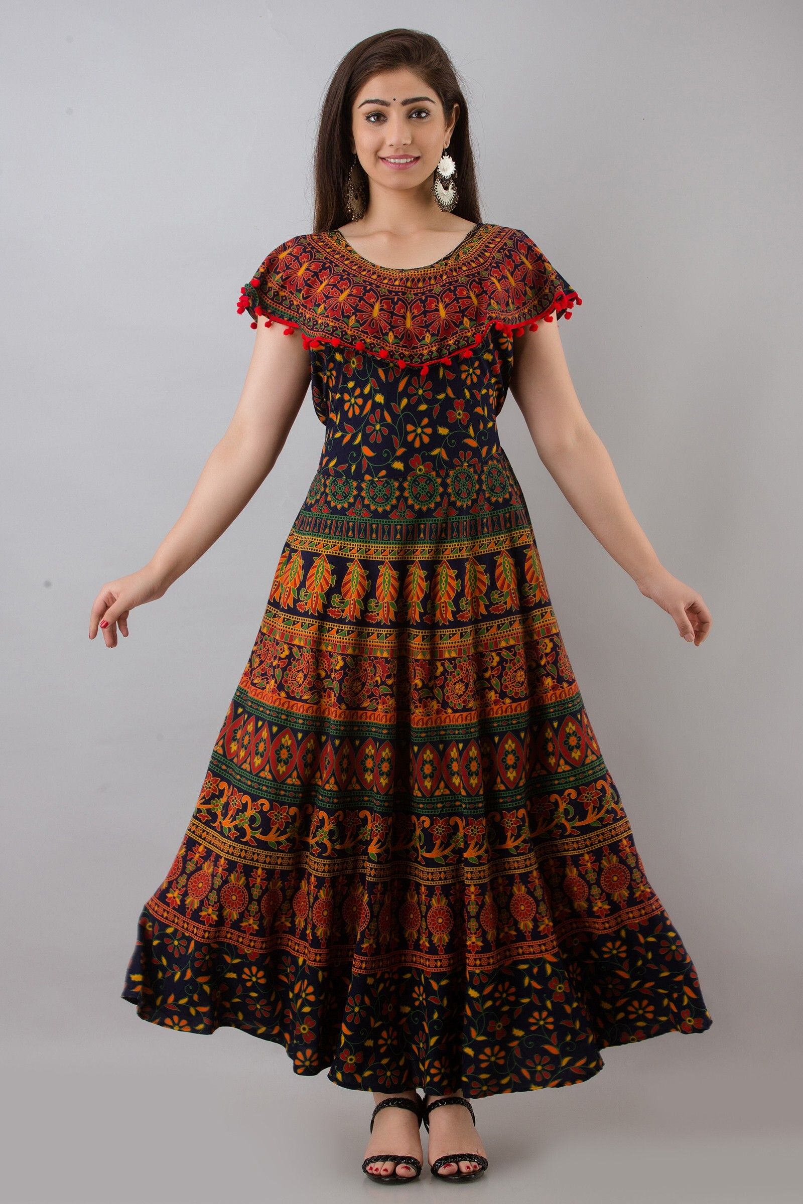 Printed Cotton Blend Stitched Flared/A-line Gown-image-32