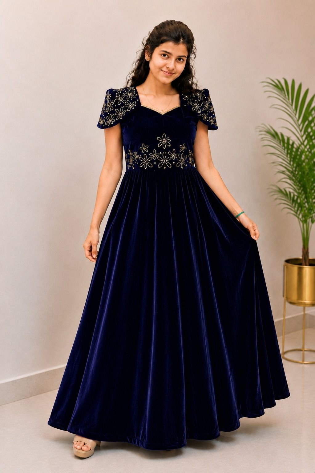 Embroidered Velvet Stitched Anarkali Gown-image-25
