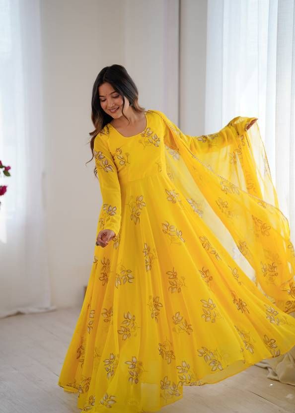 Printed, Floral Print Georgette Stitched Anarkali Gown