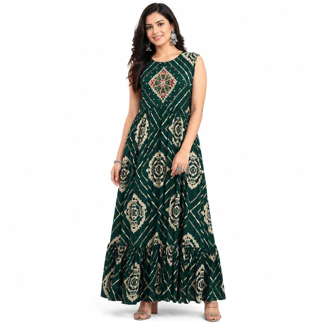 Printed, Embroidered Rayon Blend Stitched Flared/A-line Gown-image-48