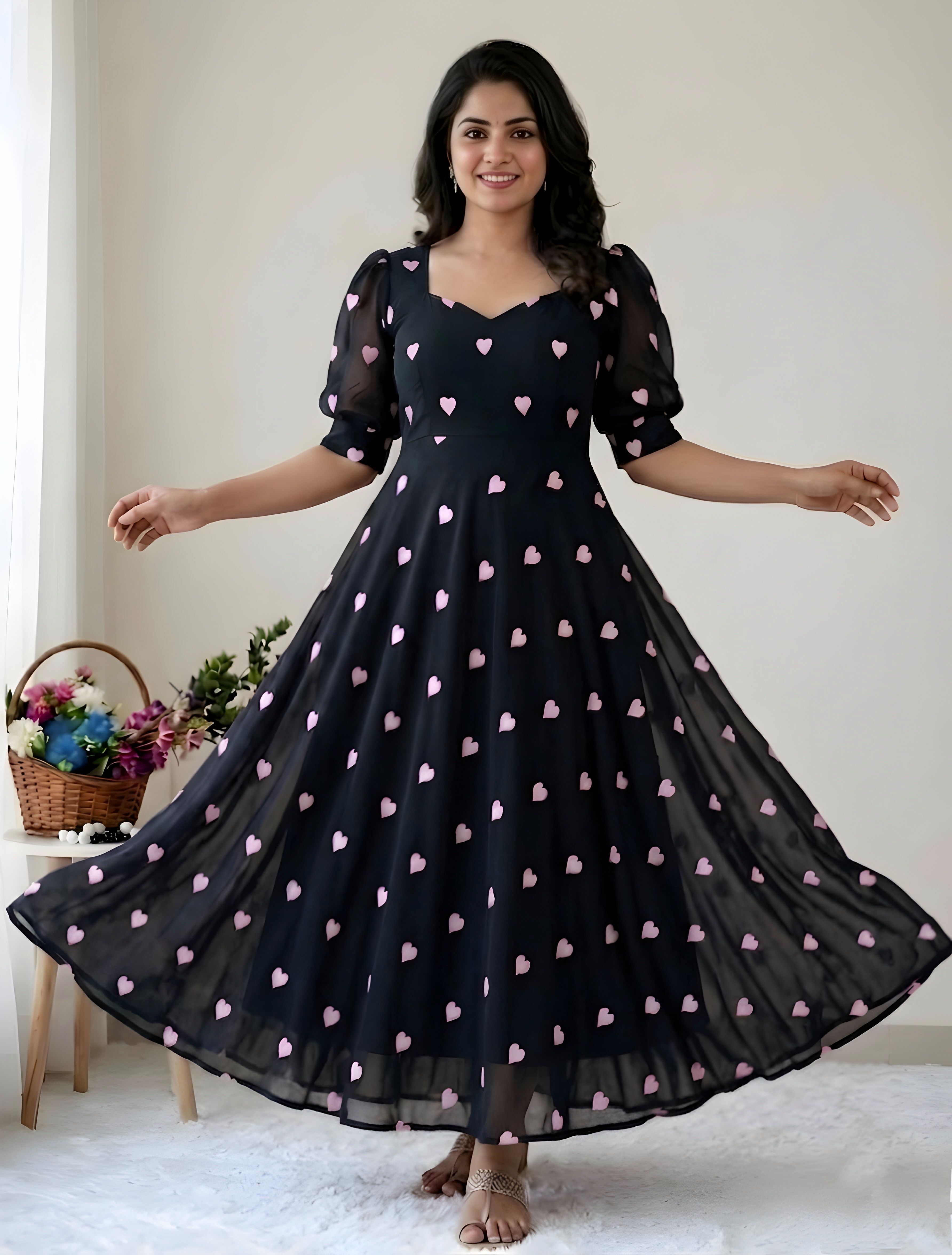 Embroidered Georgette Stitched Flared/A-line Gown-image-41