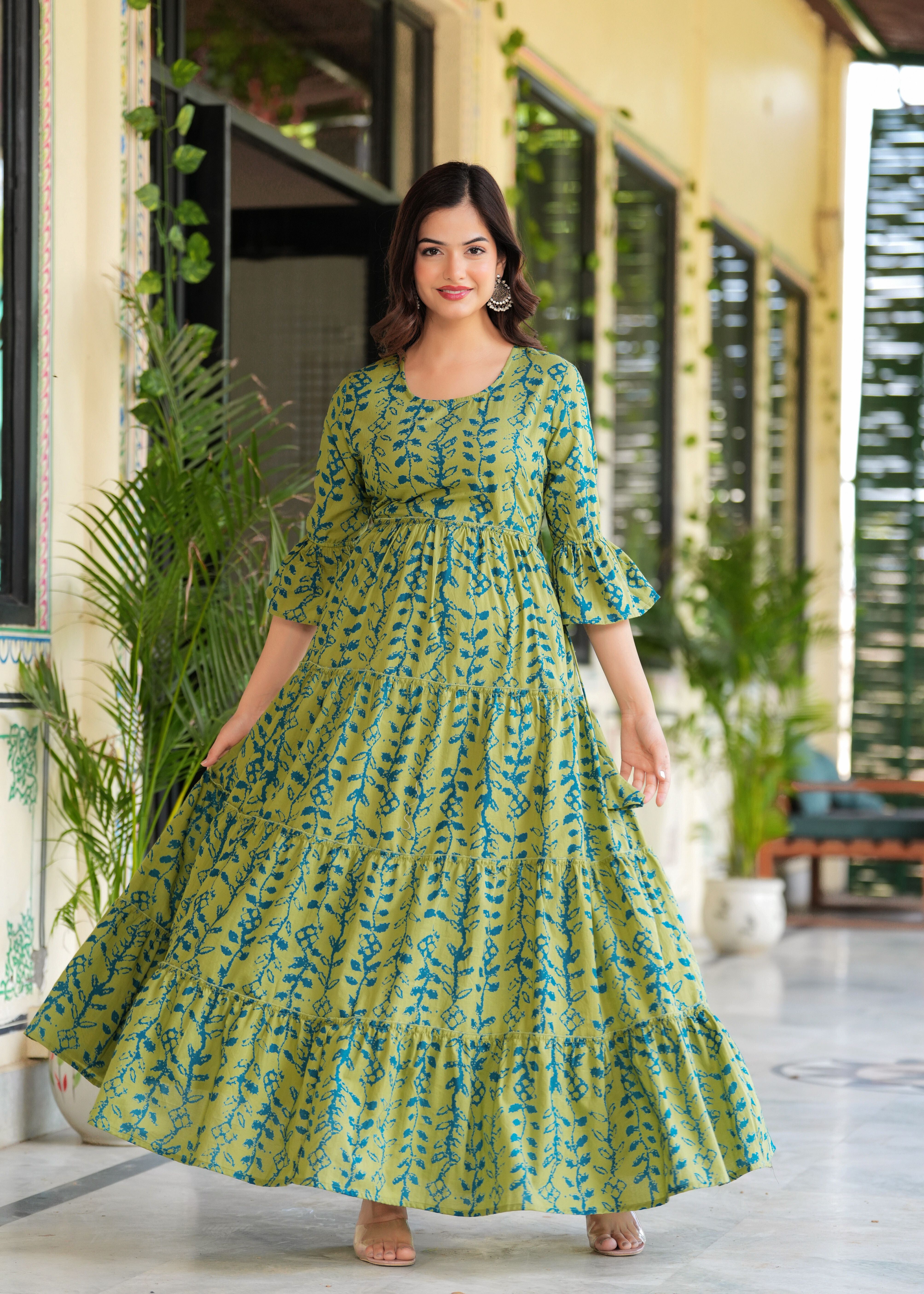 charvi creation Printed Cotton Rayon Stitched Flared/A-line Gown-picture-16