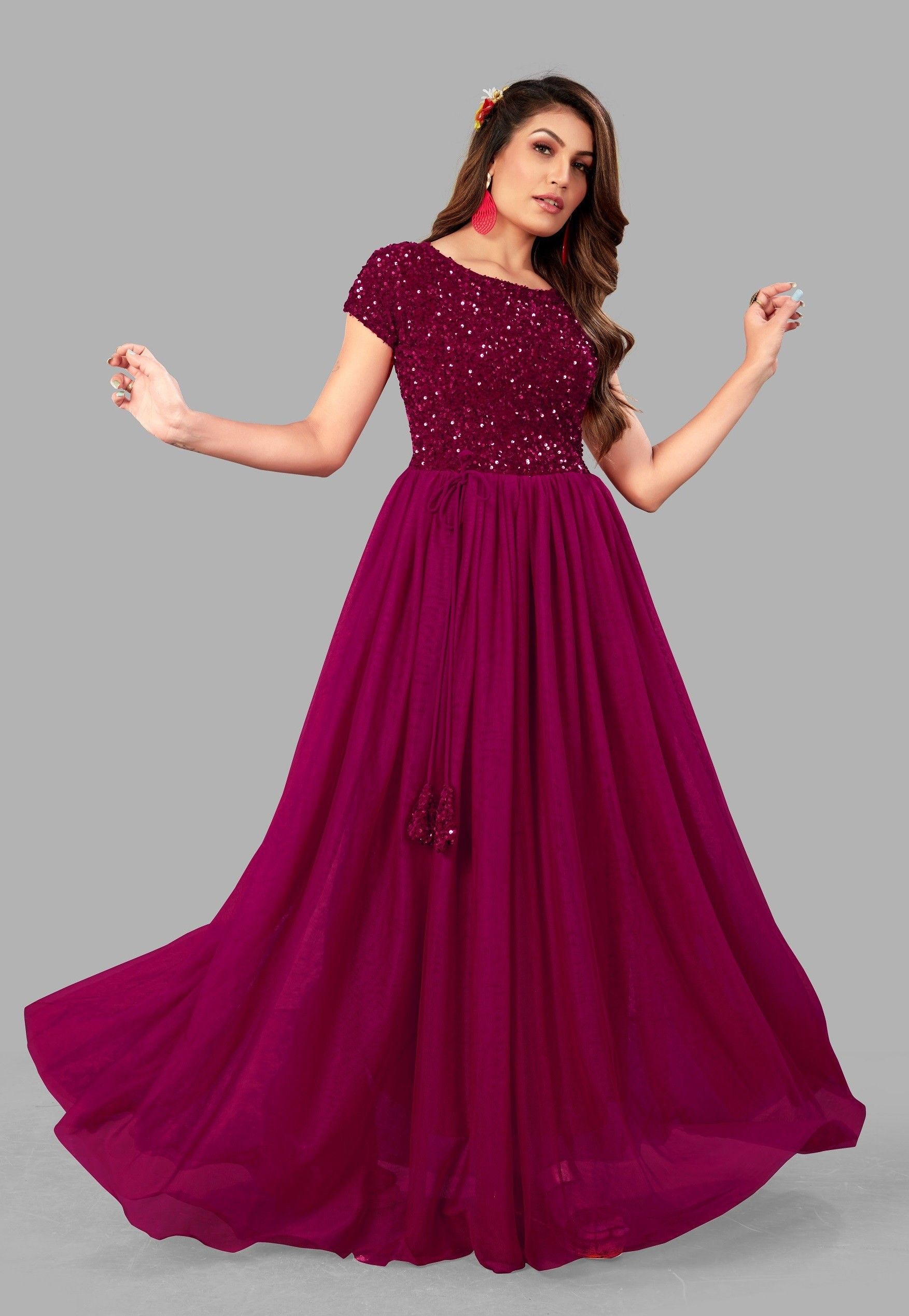 rebikatrendz Embroidered Net Stitched Flared/A-line Gown-picture-12