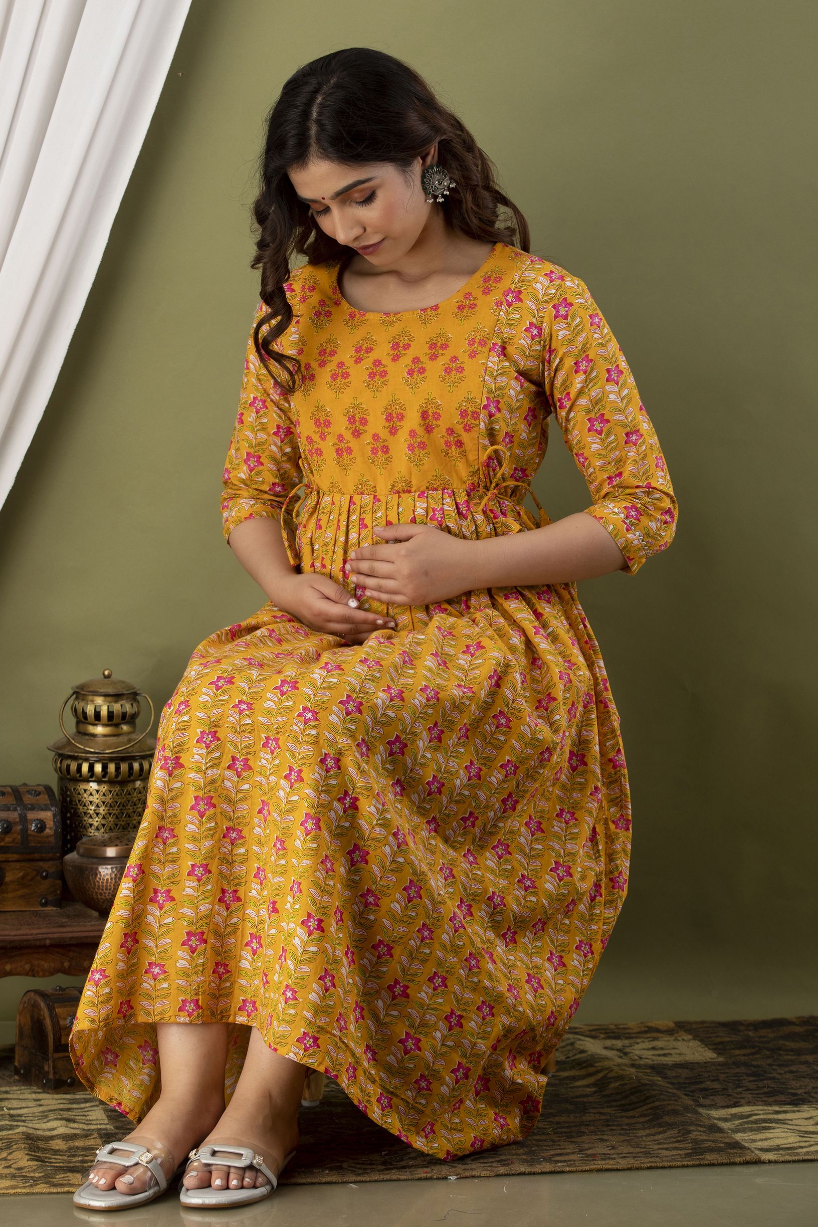 Printed Pure Cotton Stitched Flared/A-line Gown-image-23