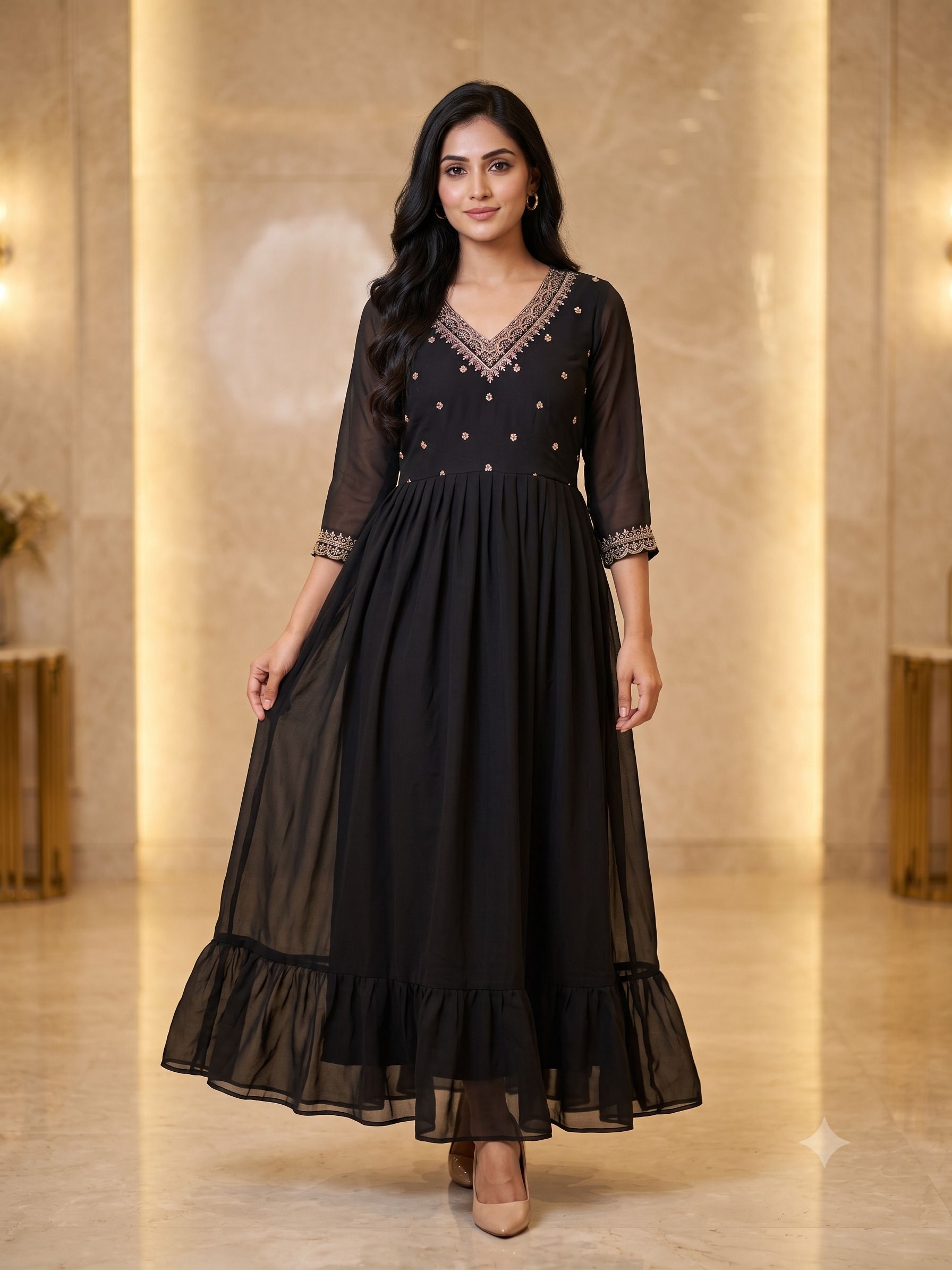 lv's trendz Solid, Embroidered Georgette Stitched Anarkali Gown-picture-31