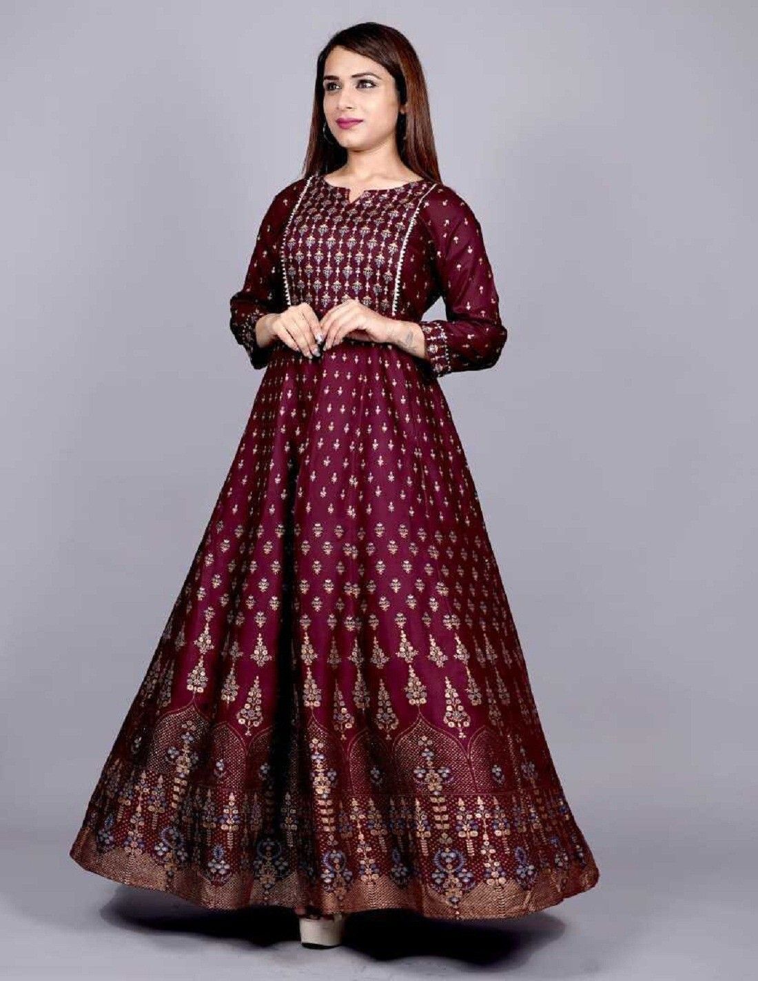 navika creation Checkered Viscose Rayon Stitched Anarkali Gown-picture-16