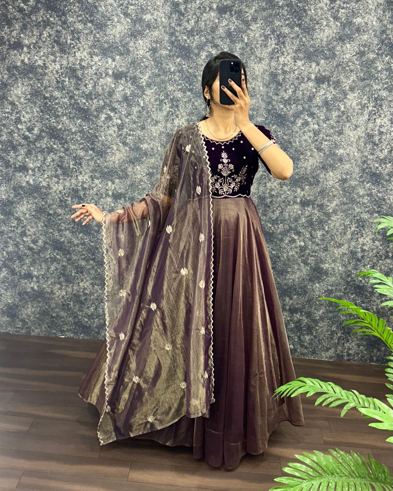 Organza Stitched Anarkali Gown