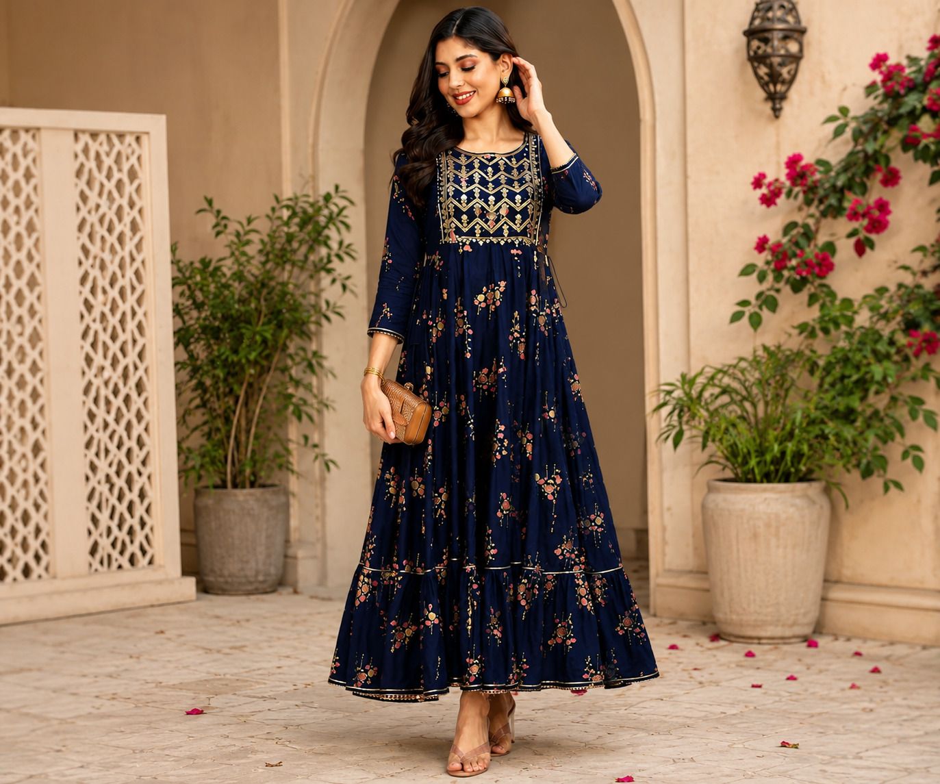 Embroidered Cotton Rayon Stitched Anarkali Gown-image-20