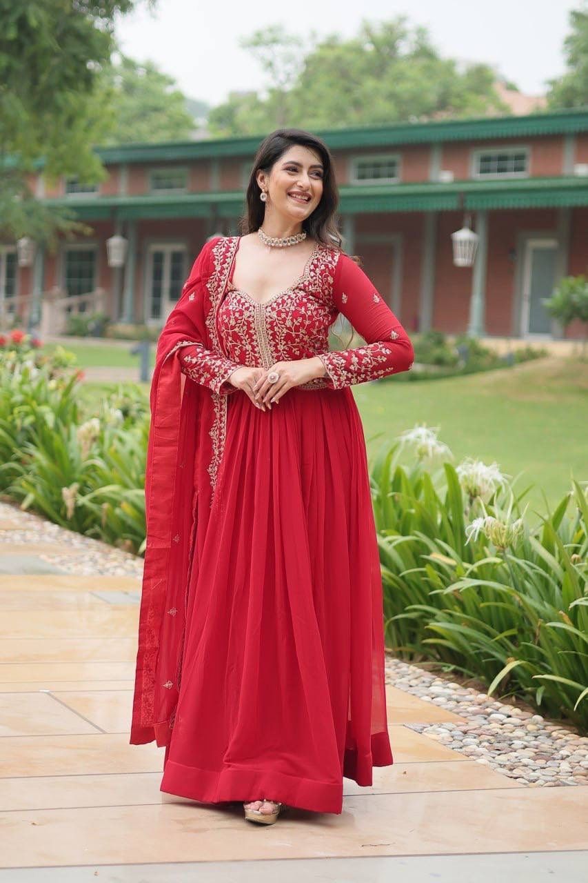 radhehygiene Embroidered Georgette Stitched Flared/A-line Gown-picture-14