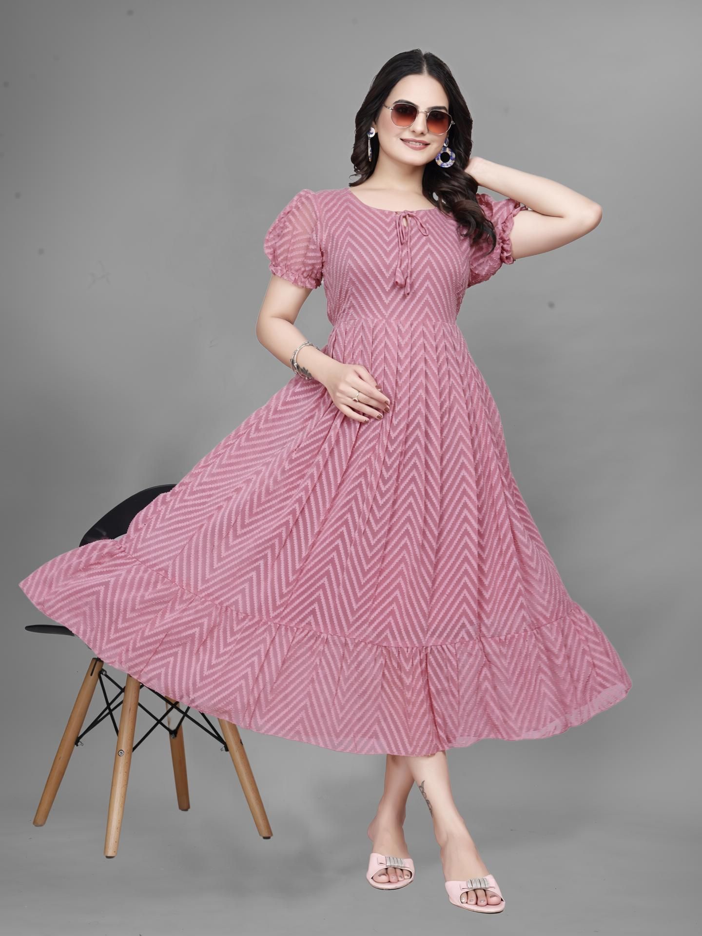 Georgette Stitched Flared/A-line Gown-image-6