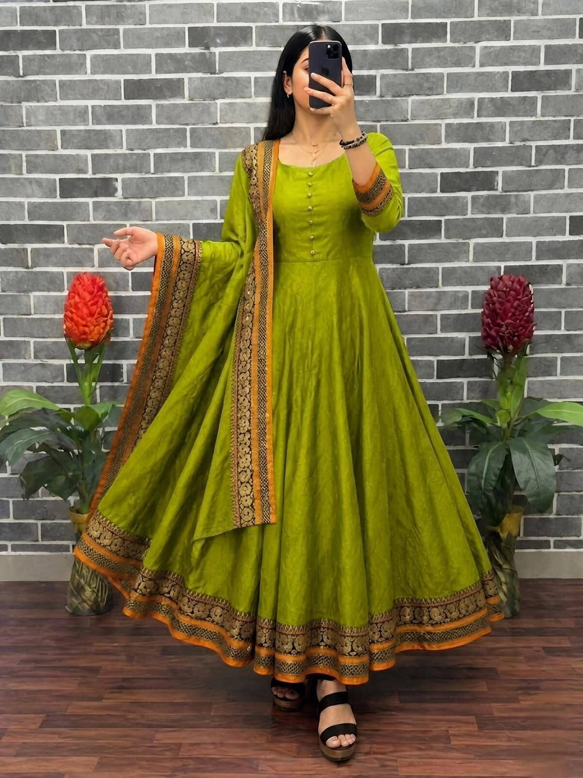 shree akhand Solid Silk Blend Stitched Anarkali Gown-picture-12