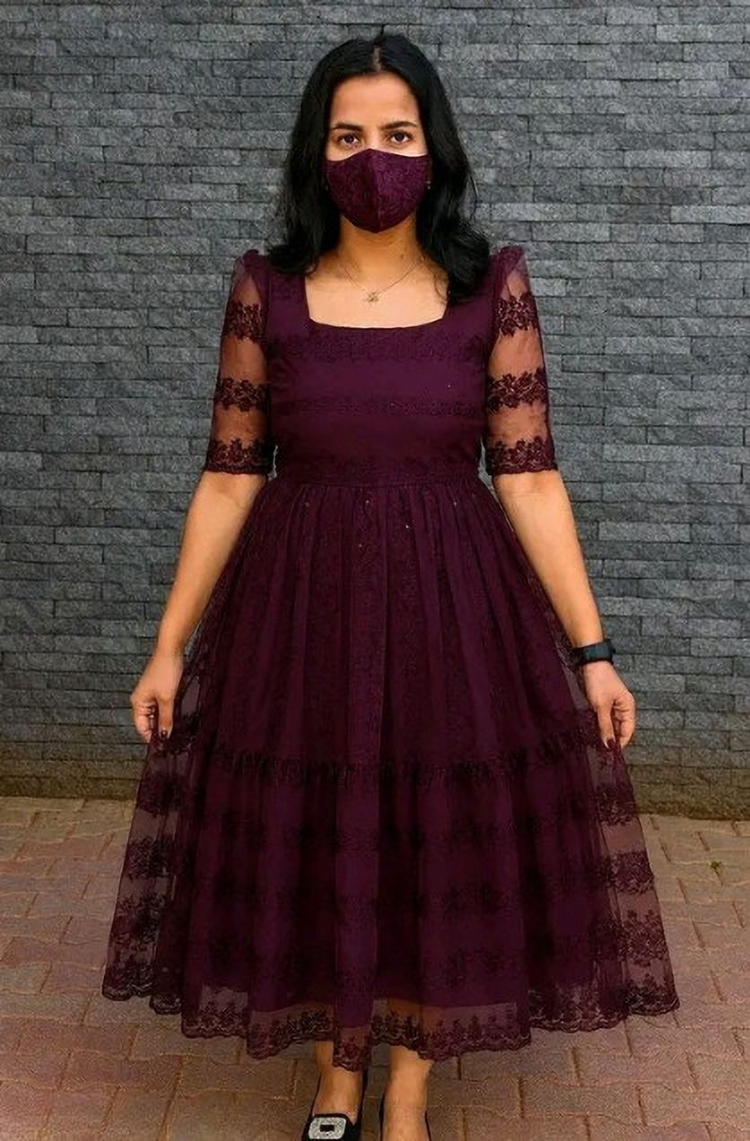 jayaabee Self Design Net Stitched Flared/A-line Gown-picture-16