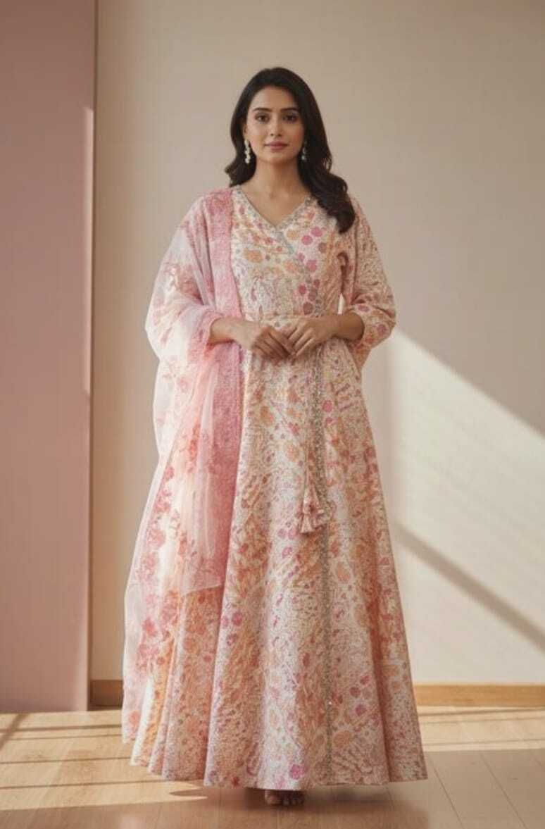 nidhi creations Floral Print Cotton Blend Stitched Anarkali Gown-picture-11