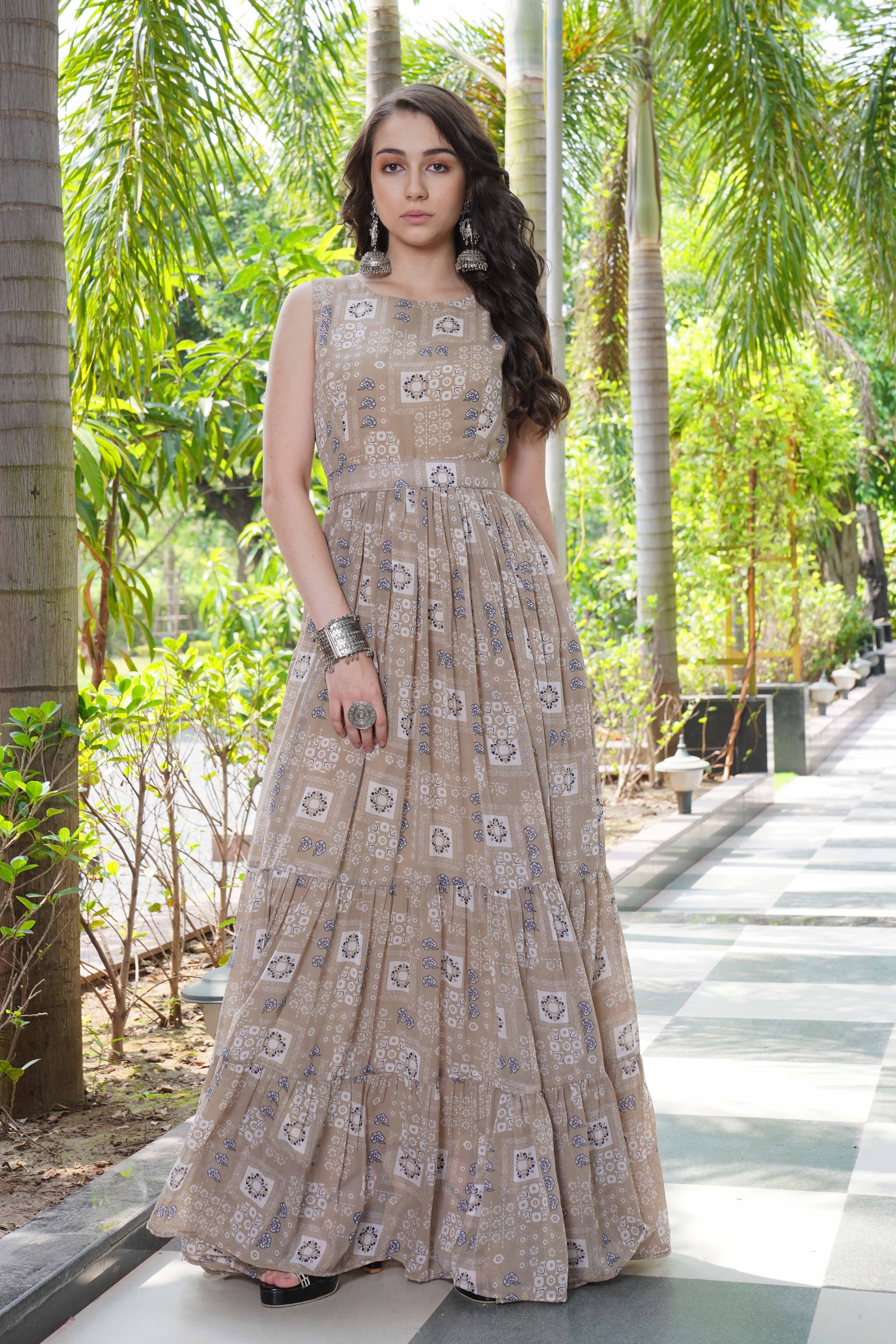 odd by chansi trendz Printed Georgette Stitched Flared/A-line Gown-picture-12