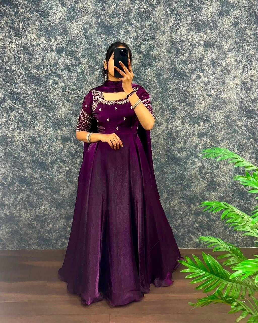 shree akhand Embroidered Silk Blend Stitched Anarkali Gown-picture-7