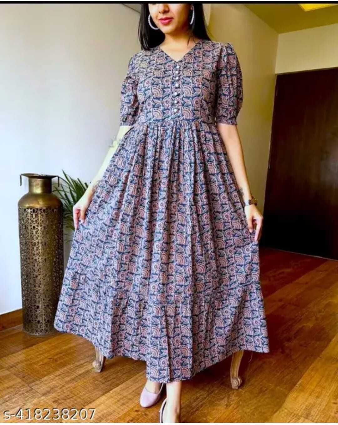 Floral Print Viscose Rayon Stitched Flared/A-line Gown-image-45