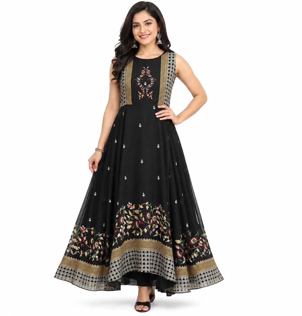 genzi trendz Embroidered, Floral Print, Checkered Georgette Stitched Anarkali Gown-picture-23
