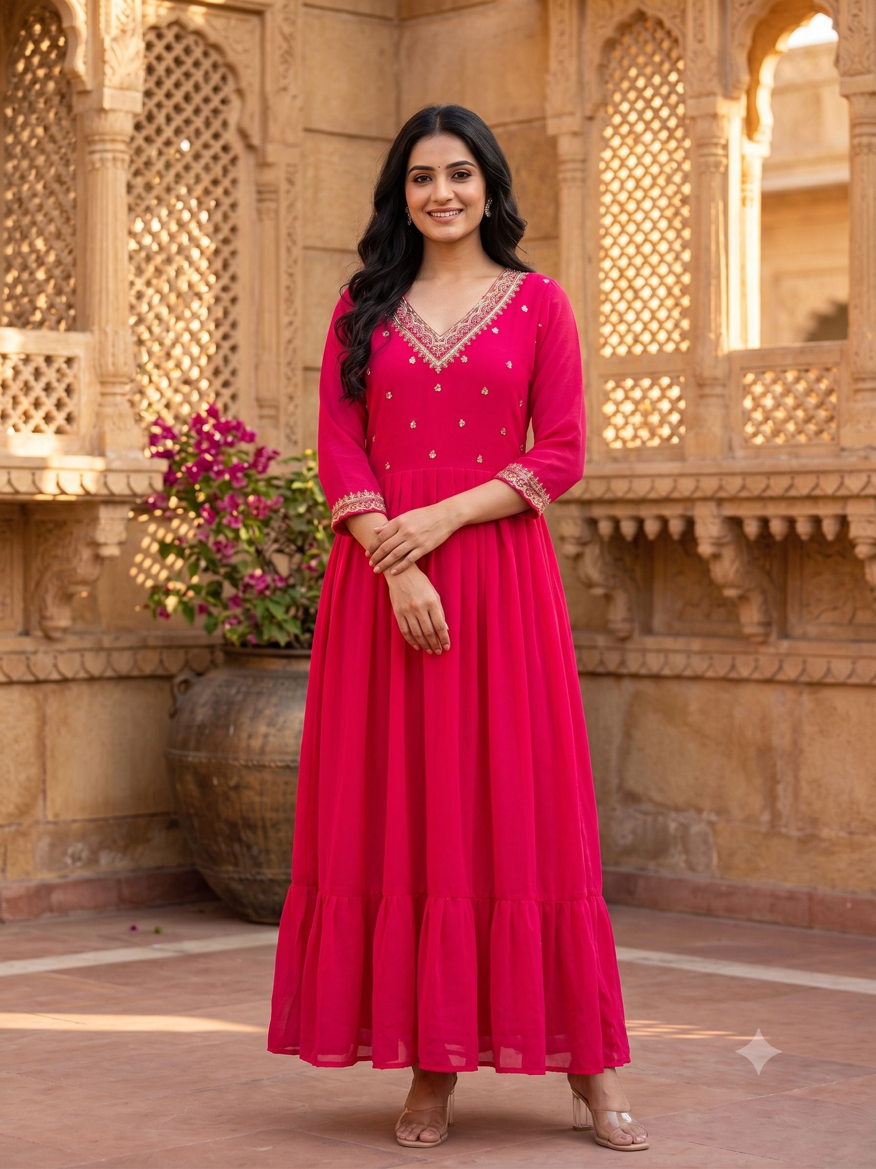 Solid, Embroidered Georgette Stitched Anarkali Gown-image-31