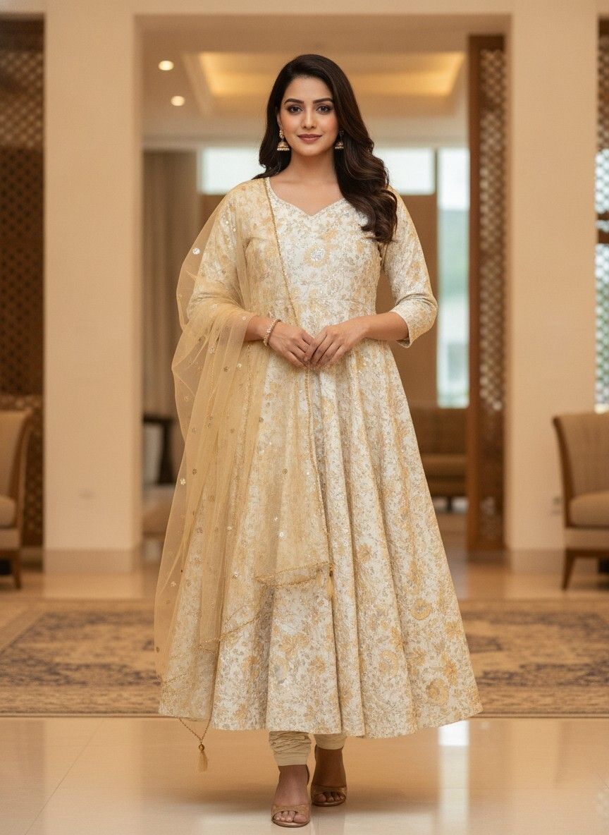 nidhi creations Floral Print Cotton Blend Stitched Anarkali Gown-picture-26