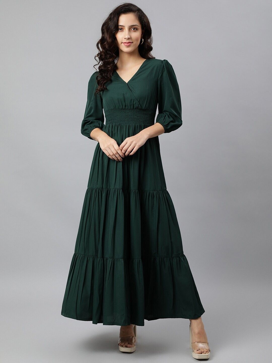Women Fit and Flare Green Maxi/Full Length Dress-image-40